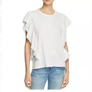 Michelle by Comune Womens Blouse/top Ruffled Crew Neck T-Shirt  White Size ‎ XS
